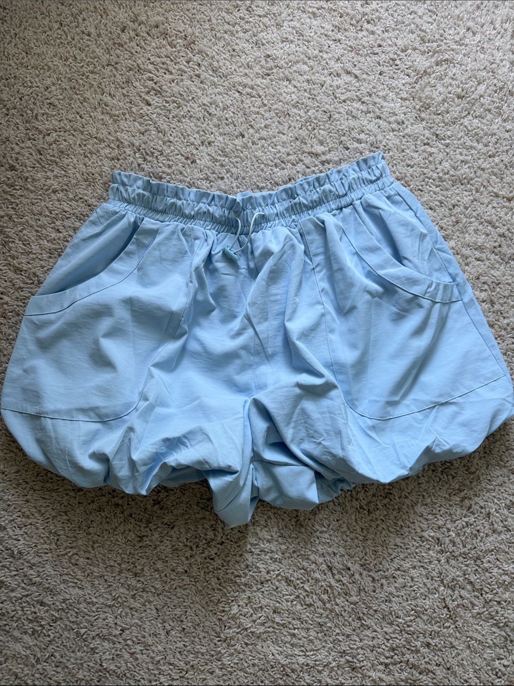 Light Blue Women's Elastic Waist Drawstring Shorts